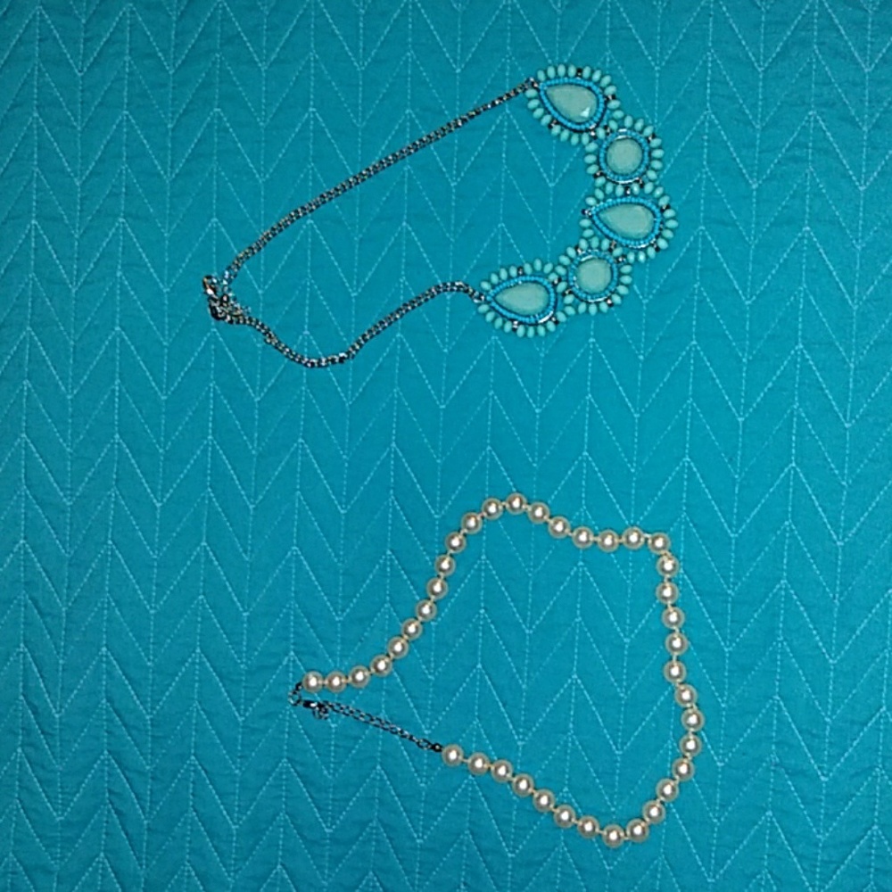 Pearl necklace and a Blue necklace